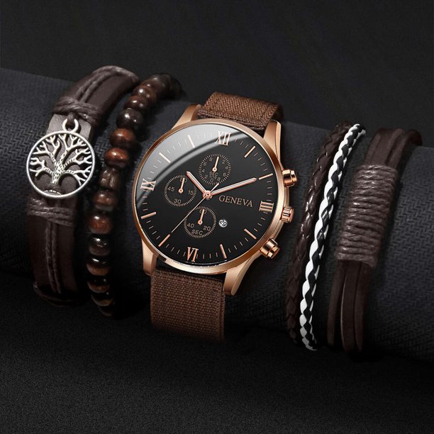 4/5 Uds. Relojes de moda para Hombre, correa de cuero de nailon informal, conjunto de pulseras de Reloj de cuarzo para Hombre, Reloj para Hombre (sin caja)