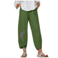 thumbnail image 1 of ICHUANYI Liquidación Moda Pantalones de tubo rectos de talle alto para mujer con estampado de plumas Pantalones casuales versátiles de algodón y lino ICHUANYI WER2023082202321, 1 of 3