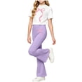 thumbnail image 4 of Xdegoge Girls Outfit 2 Piece Short Sleeve Crewneck Graphic Cute T Shirt and Bell Bottom Flare Pants Set Casual First Day Of School Daily Sets 2-14 Years, 4 of 6