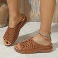 thumbnail image 5 of THDHVS Beach Sandals,Womens Sandals,Women's Fashion Casual Summer Flower Hollow Large Size Wedge Heel Fish Mouth Beach Slippers Brown 5.5, 5 of 5