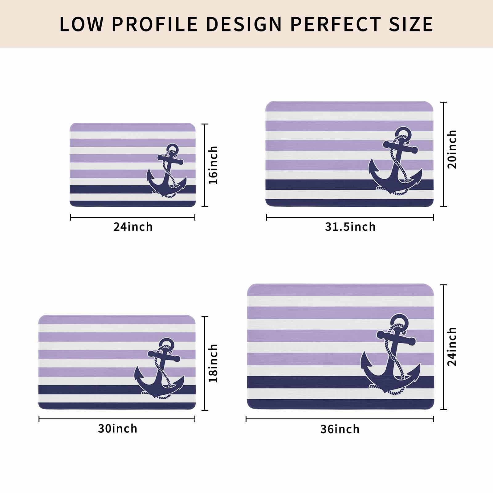Anchor Purple Doormat Outdoor Entrance 24"x36", Modern Navy Blue White Striped Nautical Absorb Moisture Dirt Door Mats, Non-Slip Rubber Backing Floor Mats Indoor, Low-Profile Front Door Rugs