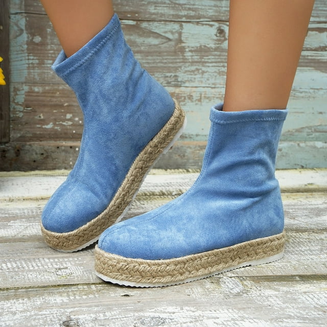 EGNMCR Bottines pour Femmes Bottes pour Femmes d'Automne et d'Hiver en Suède Couvre-Pied Bout Rond Plateforme Éponge Élastique Bottes Ajustées