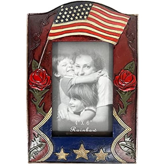 Urbalabs USA Patriotic Roses Picture Frame 4 x 6 American Gifts Service Member Decor Photo Frame Wall Hanging or Standing 4x6 Picture Frames US Flag Military Picture Box