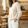 thumbnail image 4 of Vynhevius Women Crew Neck Sweater Solid Knit Long Sleeve Loose Fit Basic Casual Pullover Top, 4 of 7