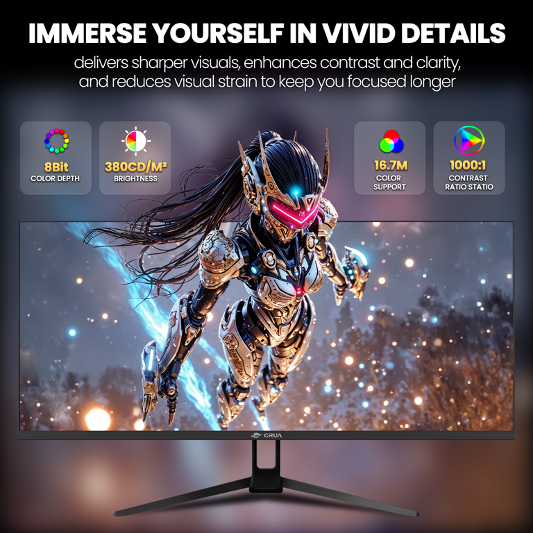 CRUA 34 Inch UWQHD Ultrawide Gaming Monitor, 165Hz, Built-in