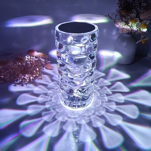 Lámpara de mesa de cristal con forma de gota de agua LED toque rosa JAMW
