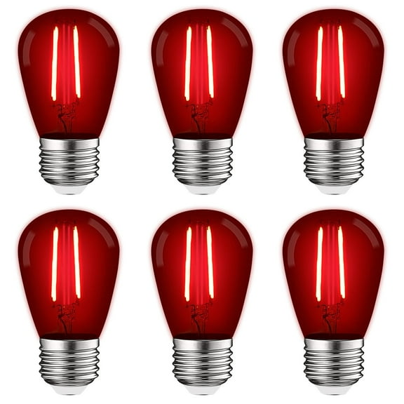 Luxrite S14 Edison LED Red Light Bulbs 0.5W Colored LED Bulbs for Outdoor String Lights UL Listed E26 Base 6 Pack