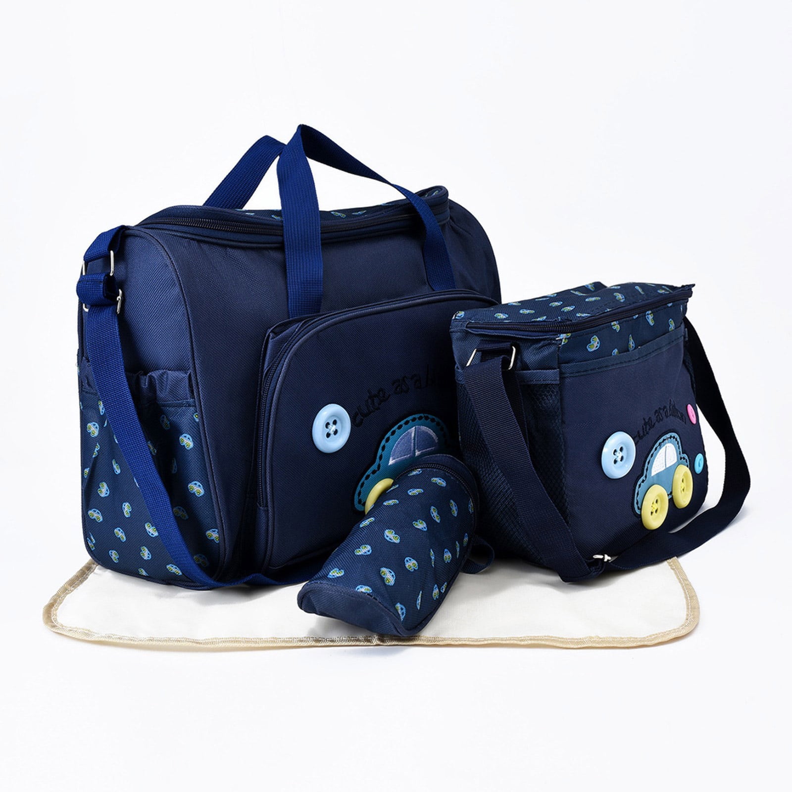 4pcs Baby Diaper Changing Bag Set Functional Baby Diaper Bag Set with Removable Changing Mat and Milk Bag