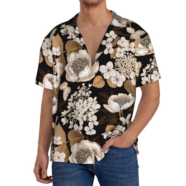 Fotbe Retro Hydrangeas Camisa Estampada de Manga Corta para Hombre, Casual de Verano, Estilo Playero, Sin Arrugas-4X-Large