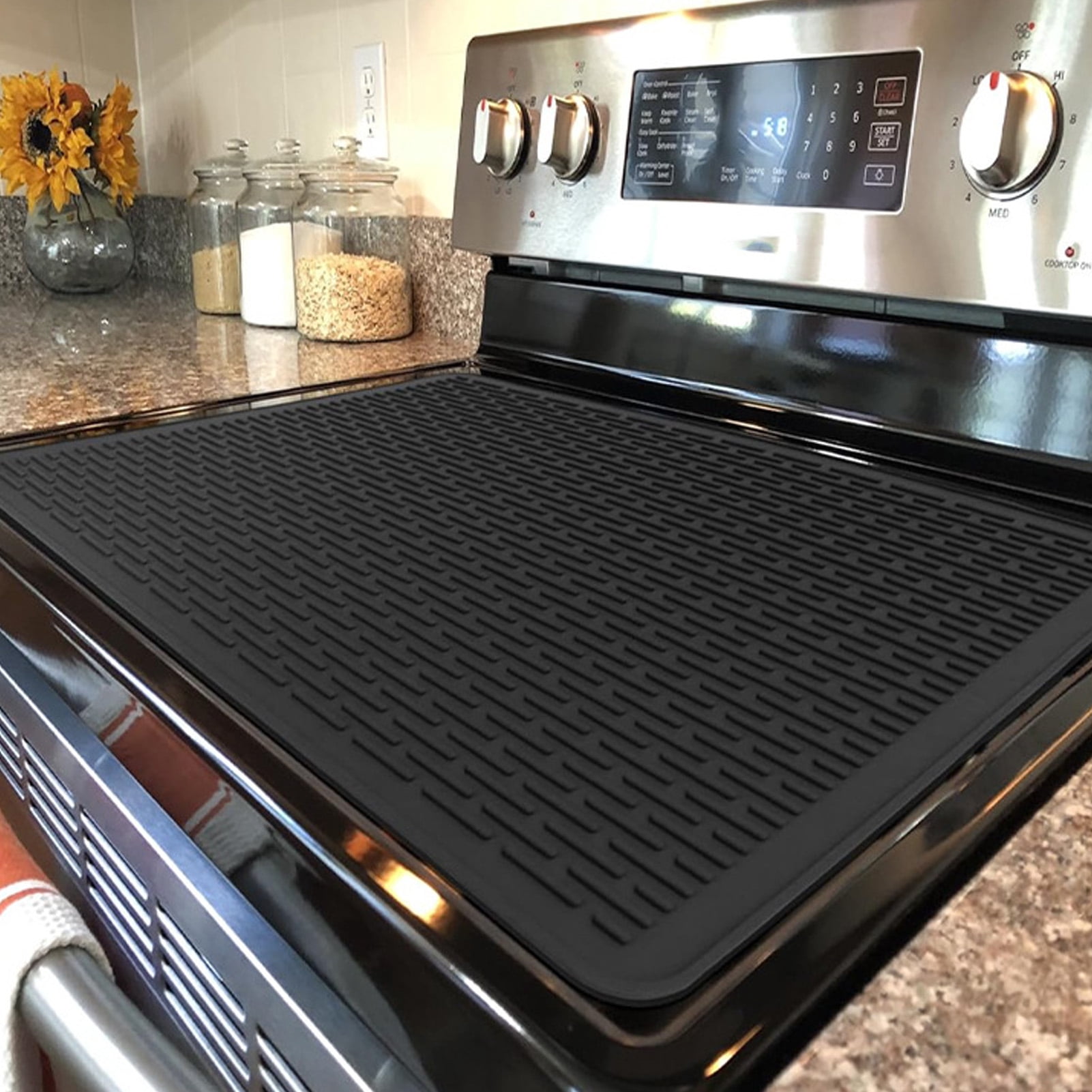 Rupoun Silicone Stove Mat Extra Large Heat Resistant Prevent Scratching Non Slip Silicone Stove Top Protector for Kitchen Black 25.5 x 17.7 inches / 64.8 x 45 cm