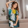 thumbnail image 3 of Rateoe Abstract Brushstrokes Green Blue Print Women’s Nightdress – Cozy Cotton Short-sleeved Sleep Shirt, Loose-Fit Sleepwear, Perfect for Relaxing and Sleeping, 3 of 6