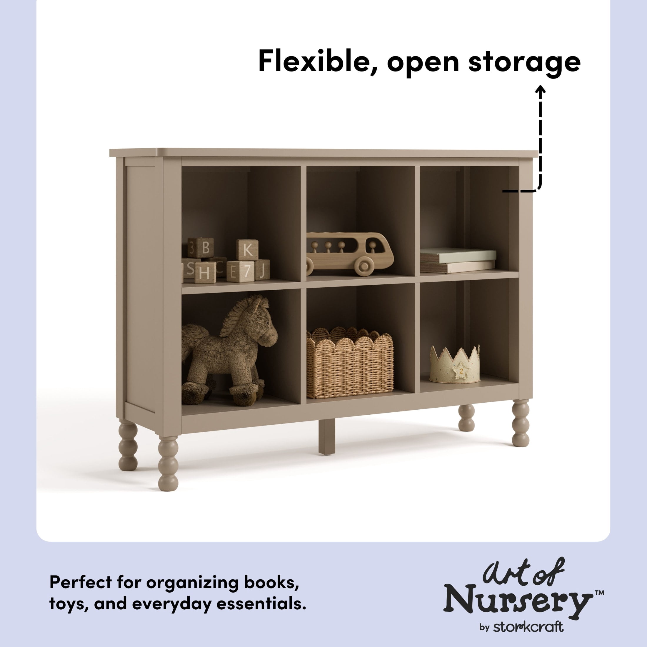 Art of Nursery by Storkcraft Rio 6 Cube Storage Organizer Kids Bookcase - Taupe