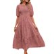 thumbnail image 2 of Lucakuins - Vestido midi de verano para mujer, línea A, manga corta, cuello redondo, cintura alta, vestido floral de encaje Lucakuins moda, 2 of 4