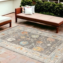 HomeRoots 9' X 12' Gray And Orange Floral Stain Resistant Indoor Outdoor Area Rug
