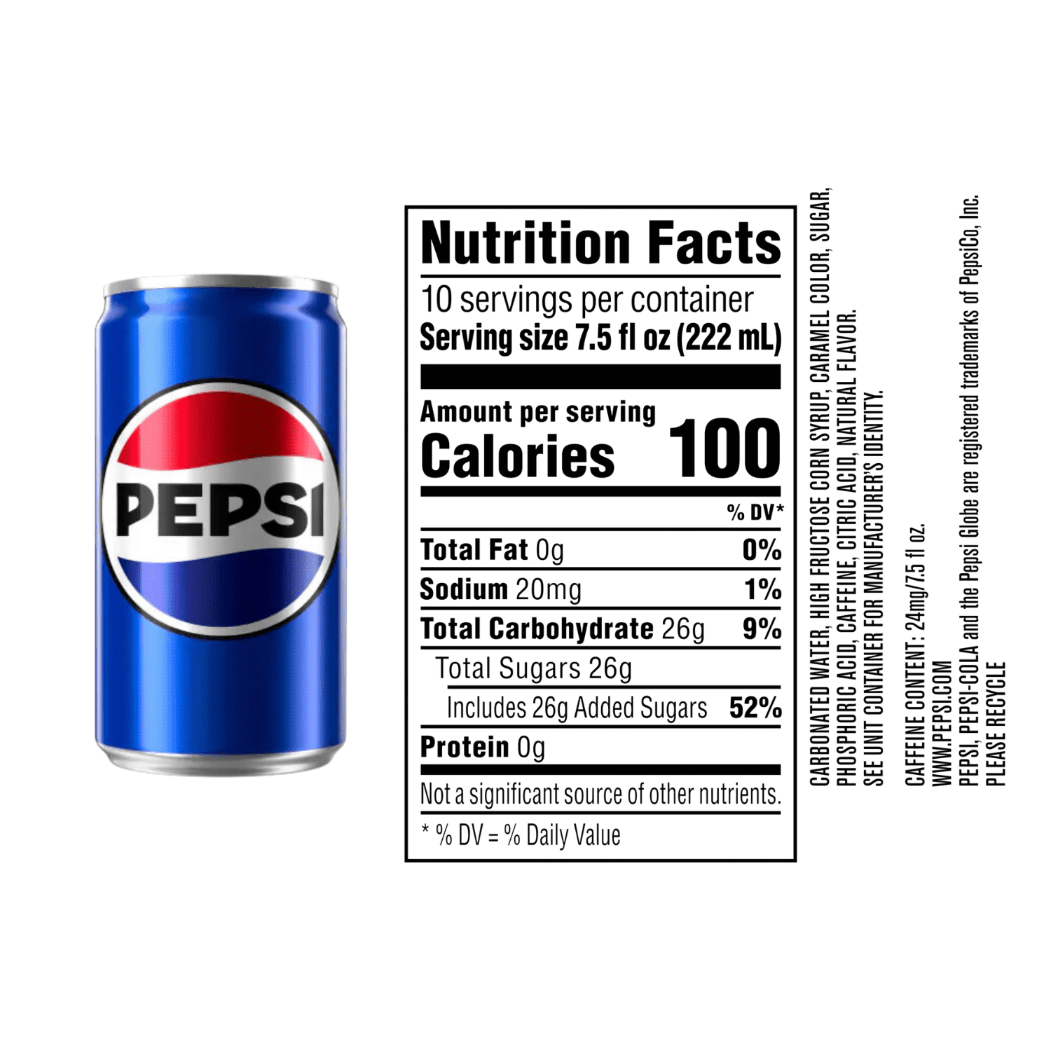 Pepsi Cola, Mini Can, 8fl oz,18pk, Soft Drink, Allergens Free