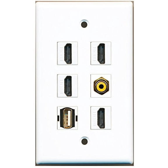 RiteAV - 4 HDMI 1 Port RCA Yellow 1 Port USB A-A Wall Plate