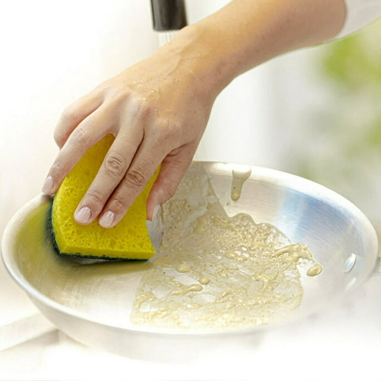 S-Shape Heavy Duty Scrub Sponges - Dishwashing Sponge Along with A Tough  Scouring Pad - Ideal for Cleaning Kitchen, Dishes, Bathroom - Yellow - 6  Dish