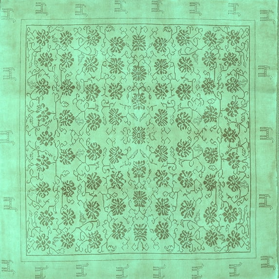 Ahgly Company Machine Washable Indoor Square Persian Turquoise Blue Traditional Area Rugs, 5' Square