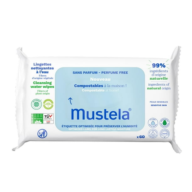 Toallitas limpiadoras Mustela Baby Home, compostables, 60 unidades