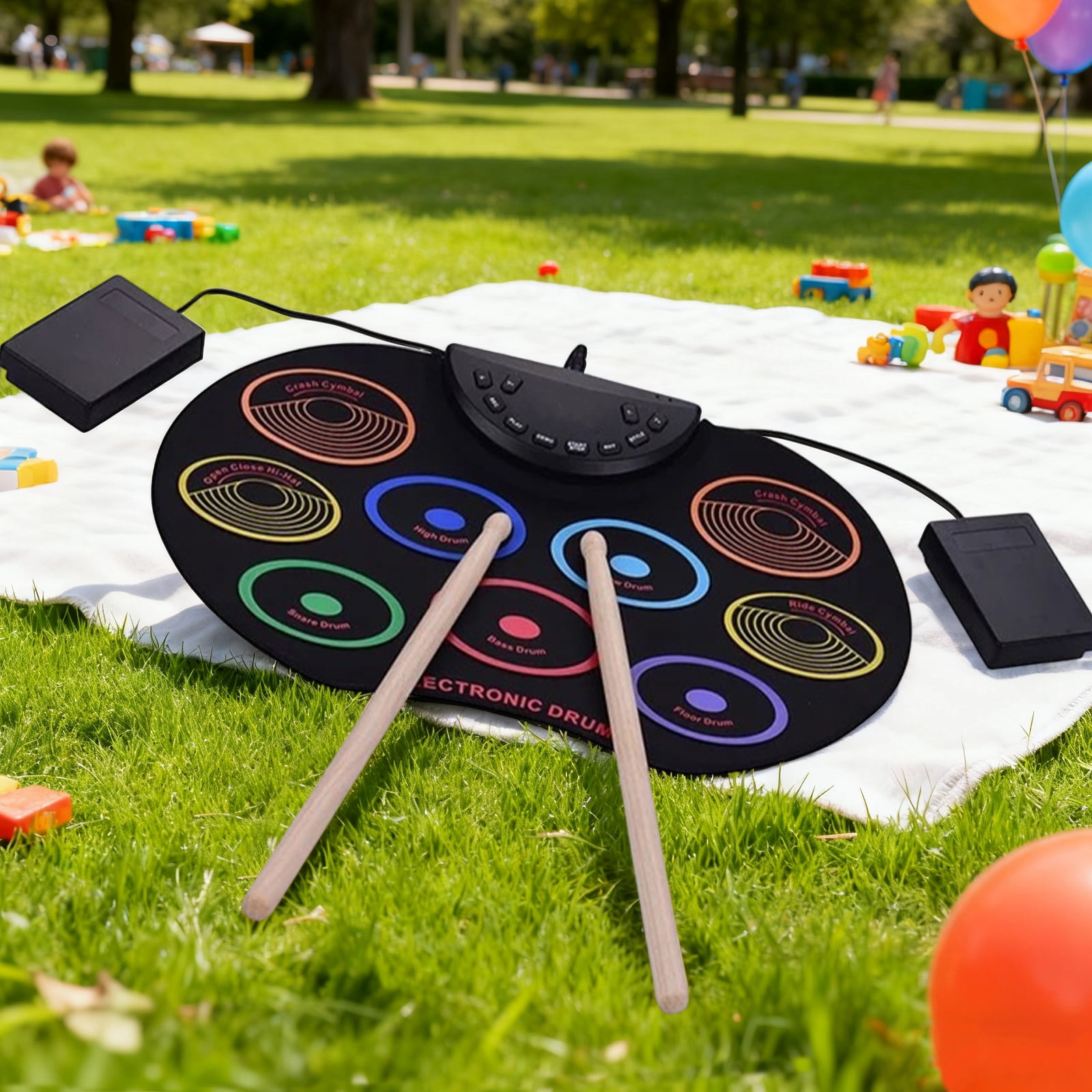 HUISZJ Electronic Drum Set, Flexible Roll-Up Drum Kit with USB Cable, Portable Colored Hand Rolled Drum Pad Percussion Instrument