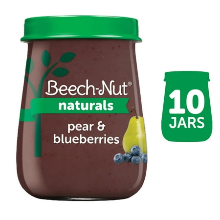 Beech-Nut Naturals Non-GMO Stage 2 Baby Food, Pear & Blueberries, 4 oz Jar, 10 Pack