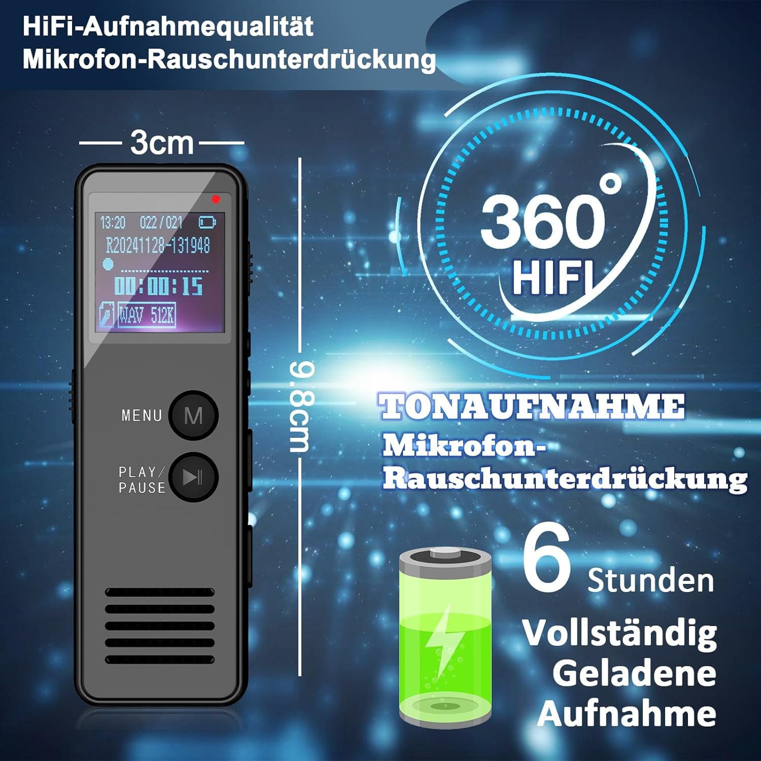 Samovi 64GB Digital Voice Recorder, 1536 Kbps Audio Recorder with Playback, Voice Activated Recording, Noise Reduction, 40H Battery Life, MP3 Player for Meetings, Lectures, Interviews