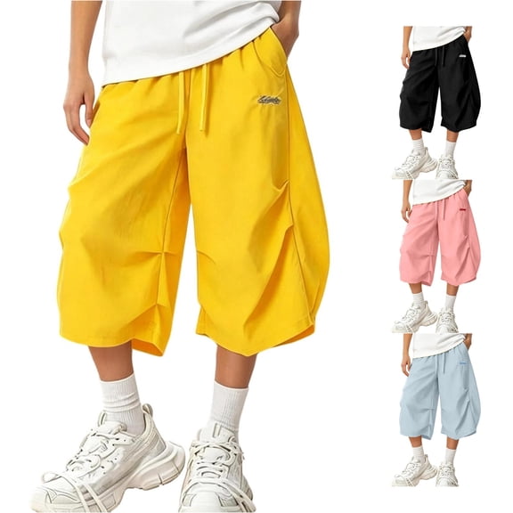 DHFJKG Capri Pants For Women Baggy Cargo Pants Summer Wide Leg Drawstring Waist Streetwear Bottoms