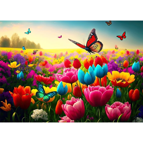 Vibrant Flower Field Jigsaw Puzzle for Adults 1000 Pieces - Challenging Nature Scene with Butterflies, Perfect Fit Family Game Night & Home Decor
