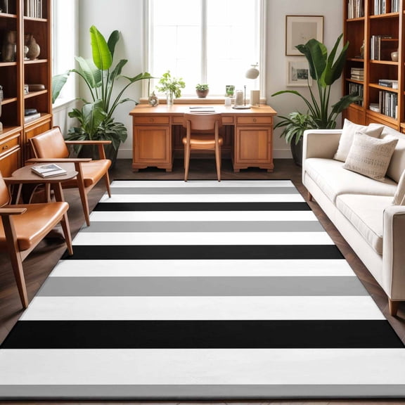 Area Rugs 2.7'x5', Black Gray Striped Carpet Runner Indoor Outdoor Rugs Home Decor Aesthetic, Farmhouse Stripe Art Non Slip Mats Washable Accent Rug for Living Room Bedroom