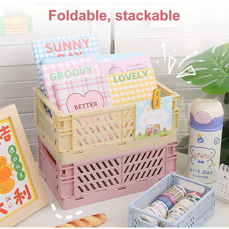 Kawaii Collapsible Plastic Storage Box Toy Folding Sundry Storage Basket  Case Utility Cosmetic Container Desktop Hard Tool Boxes - AliExpress