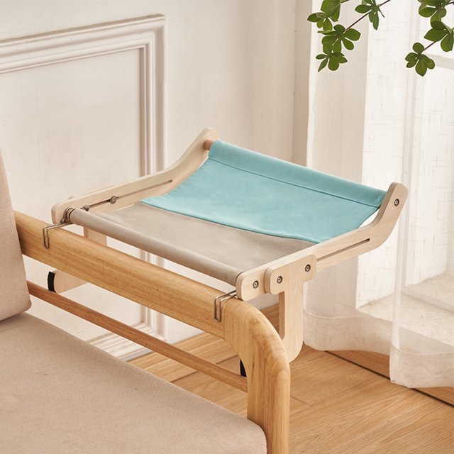 Hamaca Gato Cama colgante Lona de algodón Ventana Percha Cama para mascotas Estante Azul claro Azul