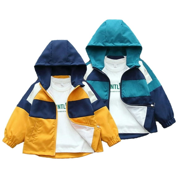 WOLLED Kids Boys Thin Zipper Jacket Youth Color blocking Zipper Tops 2-13T Toddler Baby Hooded Windbreaker Jacket