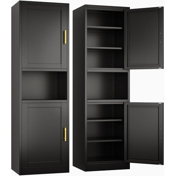 Tall Narrow Storage Cabinet 66.93" H Tall Bathroom Cabinet Metal Pantry Cabinets, 4 Adjustable Shelves for Kitchen, Home Office, Living Room, Dinning Room (20 inches Wide Black)