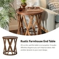 thumbnail image 3 of COZAYH Farmhouse End Table, Rustic Round Side Table with X-Motifs Legs, Wood Textured Top, for Boho, French Country Decor, Brown, 3 of 7