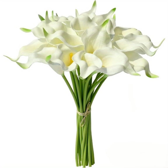 Real Touch Calla Lily Artificial Flowers, 15.7in White Faux Calla Lilies with Realistic PU Blooms Flexible Stems for Wedding Bouquets Home Decor Events