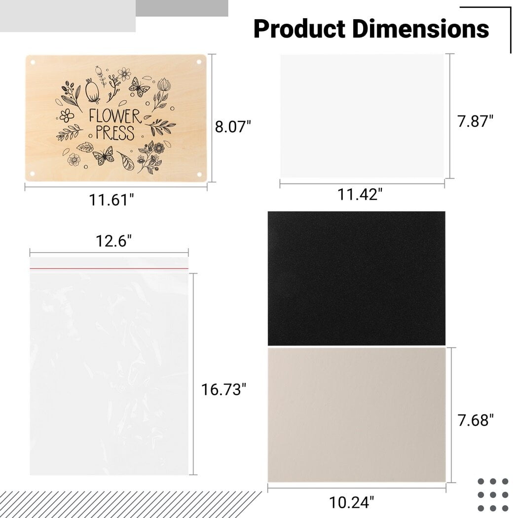 Flower Press Kit, Floral Preservation Supplies, Creative Flower Art Tools, 11.6" x 8.1" Wood Plate, Durable Construction, for Flower Leaf Plant
