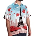 thumbnail image 2 of Eiffel Tower Valentine's Day Men's Short Sleeve Printed Button Down Beach Shirt Casual Summer Unisex Tops with Spread Collar, 2 of 6