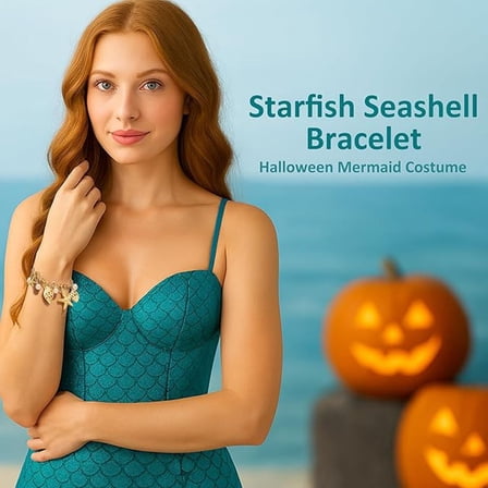 Mermaid Charm Bracelet Ocean Theme Star Shell Jewelry for Women Halloween Party Costume Accessory 1 Piece