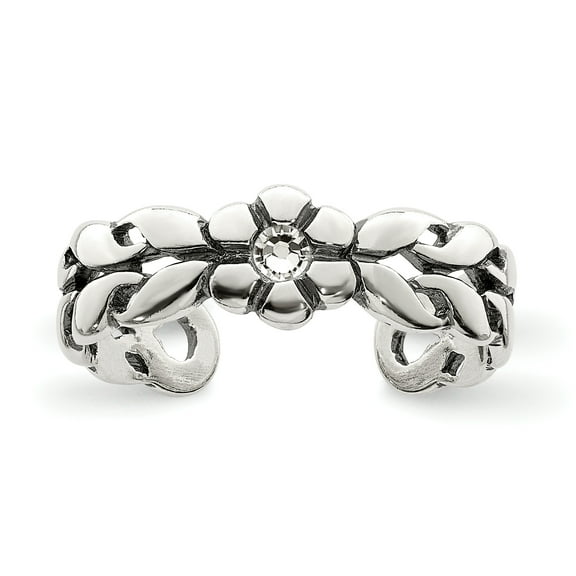 Primal Silver Sterling Silver Antiqued Stellux Crystal Toe Ring