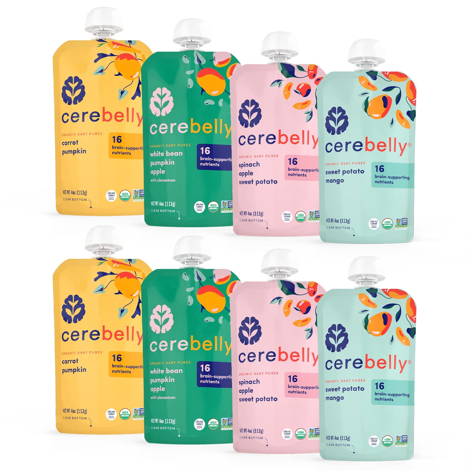 Cerebelly Baby Food Pouches Organic Veggie Purees Variety Pack (4 oz
