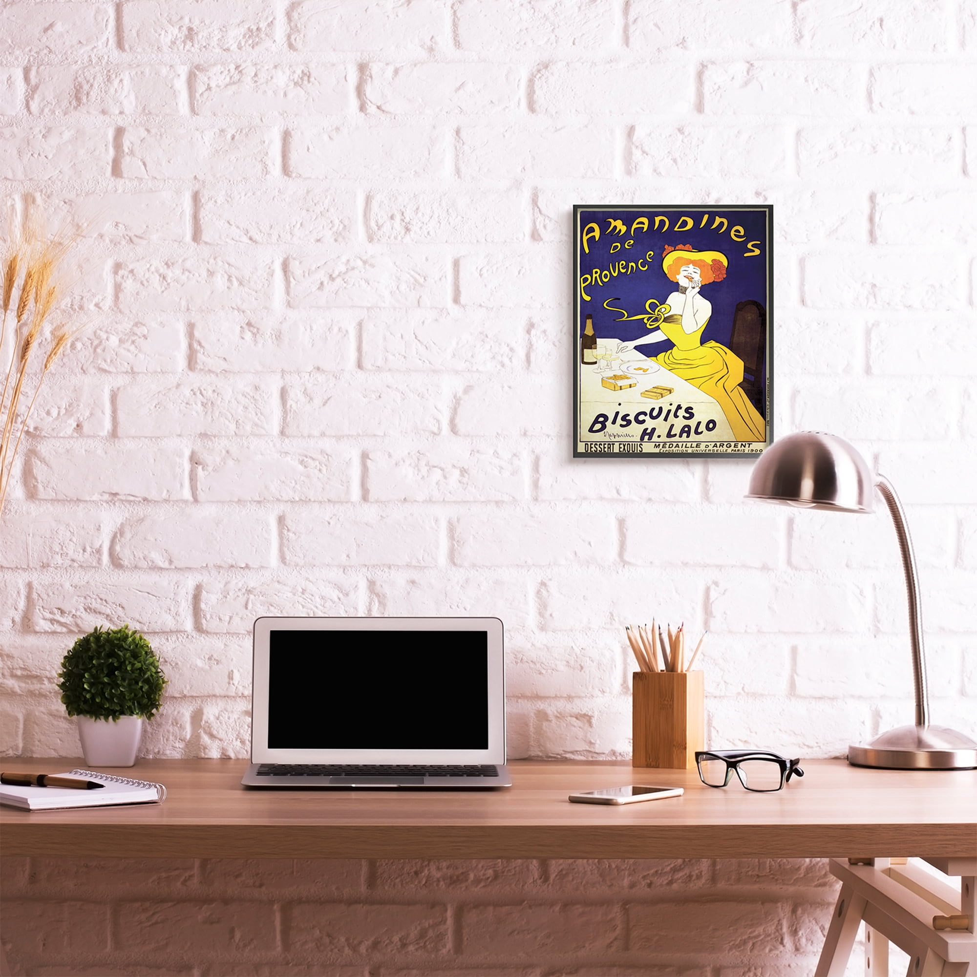 Stupell Industries Vintage Parisian Amandine's Biscuits European Advertisement Food & Beverage Painting Black Framed Art Print Wall Art, 16 x 20