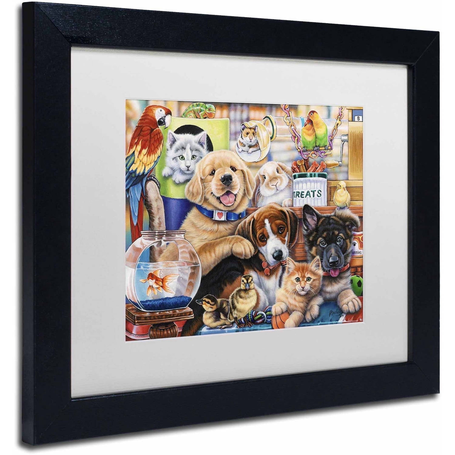 Trademark Fine Art 'Pet Shop' Canvas Art by Jenny Newland, White Matte, Black Frame