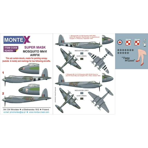 Montex Super Mask 1:24 Mosquito Mk.VI for Airfix Spraying Stencil #K24079