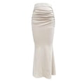 thumbnail image 5 of BUWTTER Women's Skirts High Waist Stretch Knit Pleated Elegant Bodycon Party Pure Color Khaki Skirt M, 5 of 7