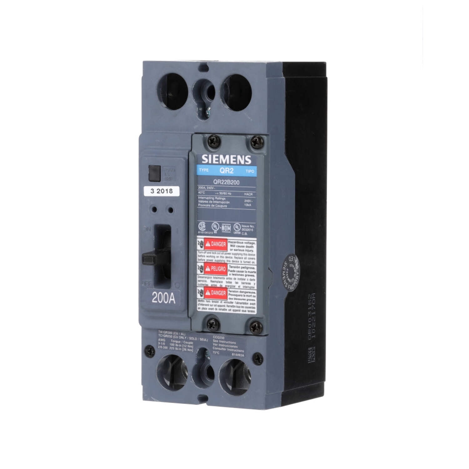 HQR22B150L - Siemens Feed-Thru 240V 150A 2 pole circuit breaker 65kA@240V