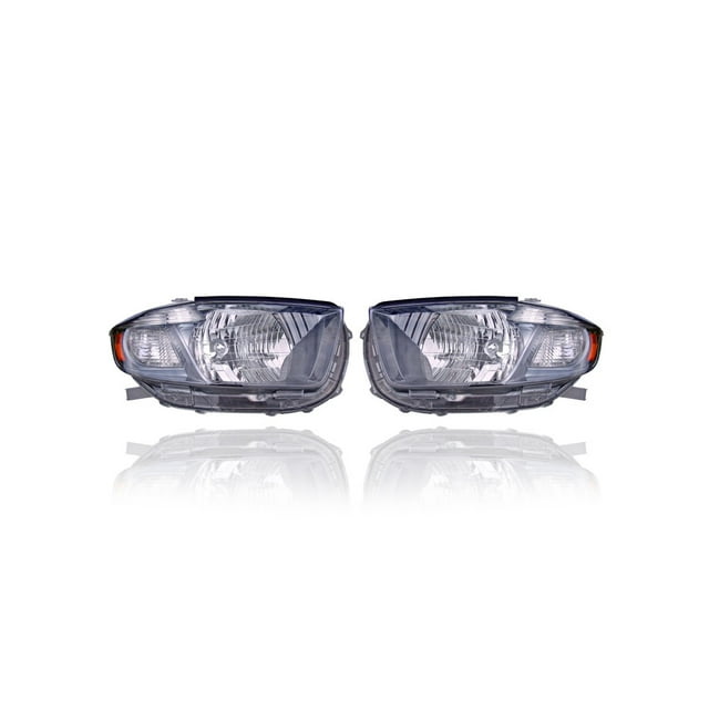 Headlight - Compatible/Replacement for '08-10 Toyota Highlander Sport (Japan Built) - Halogen, Smoked Chrome Interior Bezel - Pair, Left Driver + Right Passenger Set - 8113048480, 8117048470