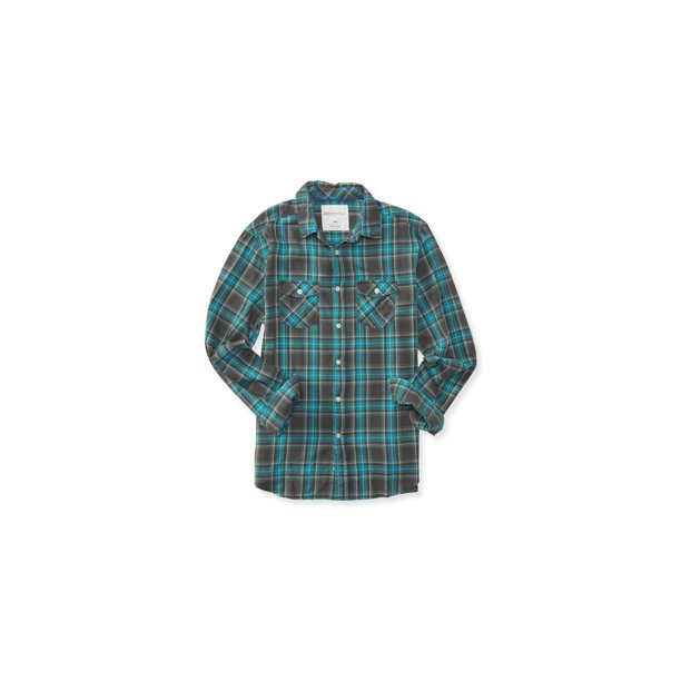 Aeropostale Camisa de franela con botones para hombre, verde, pequeña Aeropostale Botones al frente