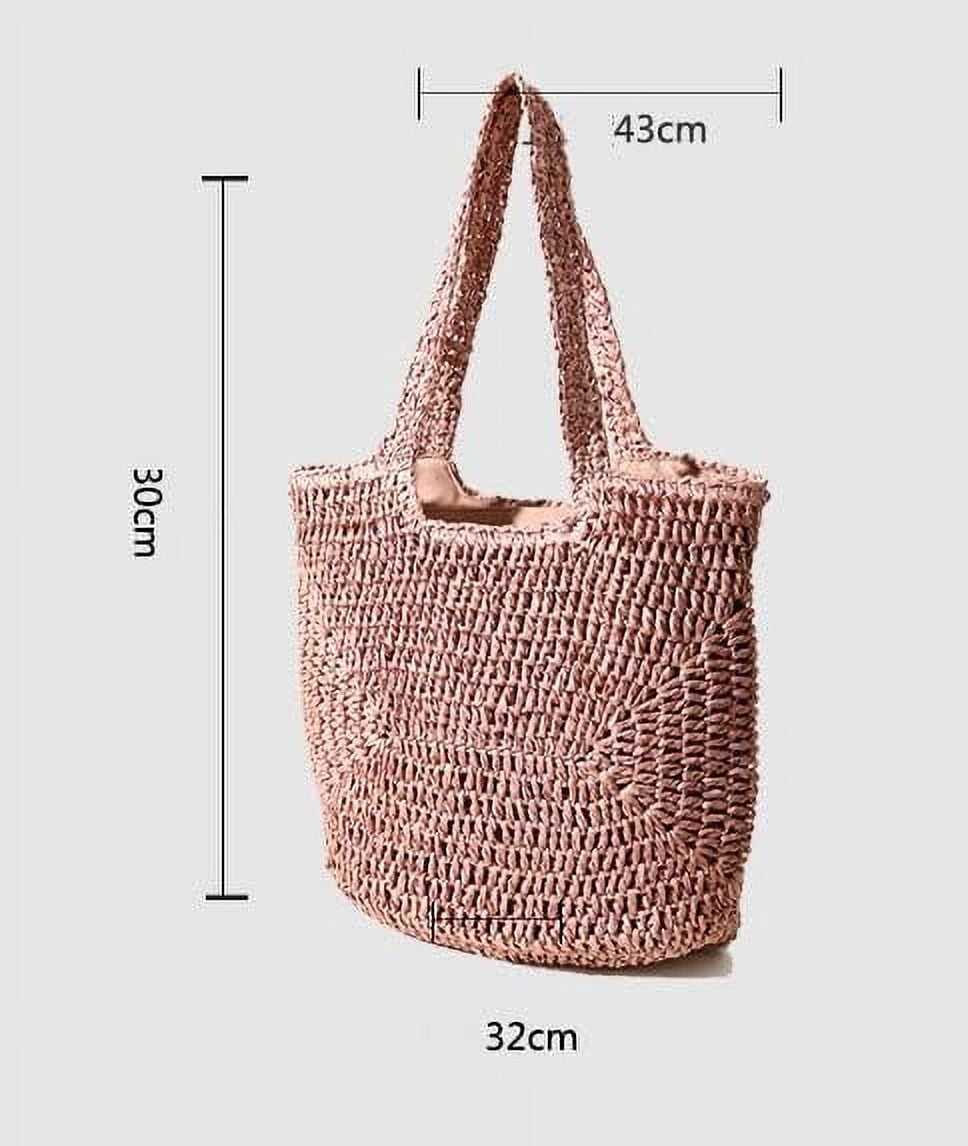 Kukuzhu Straw Tote Bag for Women Woven Beach Handbag Handmade Crochet Casual Straw Shoulder Bags Summer Bohemian Hobo Bags