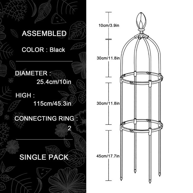Plant Trellis Garden Obelisk Tool Set Durable Planting Support Frame Butterfly Clip Metal Black Tower Flower Stand