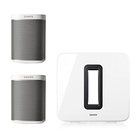 Sonos PLAY:1 (White, Pair) Multi-Room Digital Music System Bundle & Sonos Wireless SUB